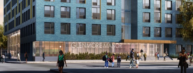Glenmore Manor. Architect's rendering. View of residential entry on Christopher Avenue